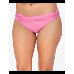 BLEU Women's Pink Stretch Sarong Folded Waistband Hipster Swimsuit Bottom 12